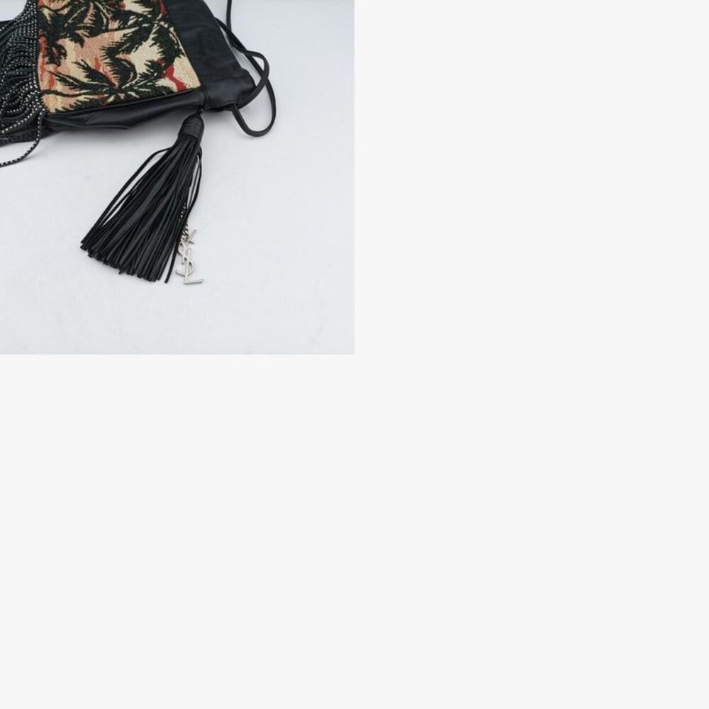Saint Laurent Yves Helena Fringe Bucket Multicolor Canvas Shoulder Bag - Picture 10 of 10